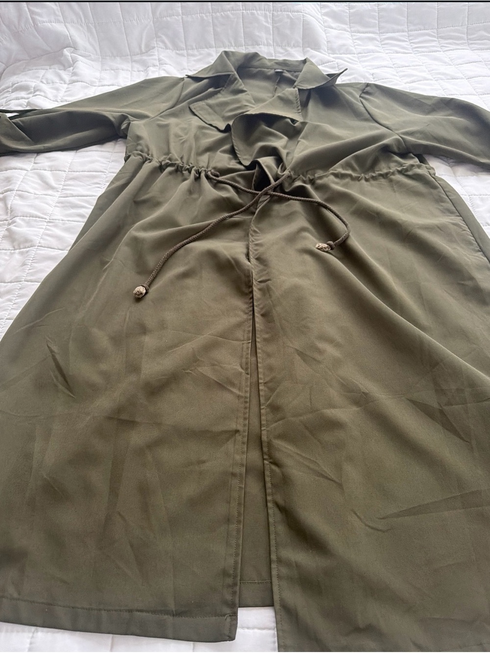 Women's Olive Drawstring Trench Coat